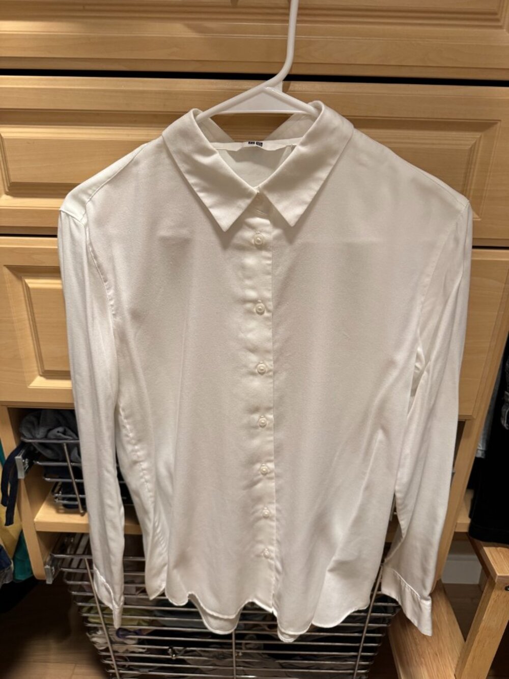 Uniqlo White Button-Front Long Sleeve Shirt — Size S